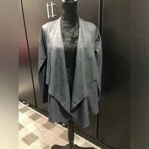 Bagatelle Genuine Leather,Waterfall Drape, Open front,butter soft,Navy Jacket